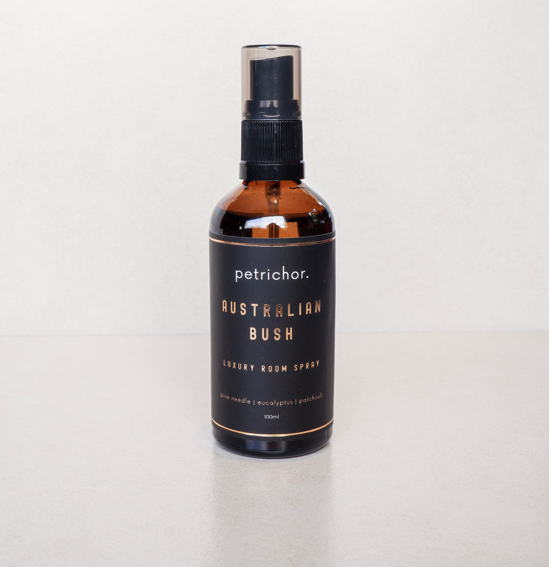 Bottle of petrichor Australian Bush luxury room spray on a white background