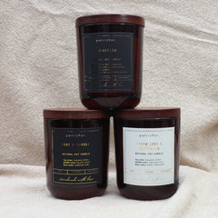 Build Your Own Trio: three Petrichor soy candles in amber jars