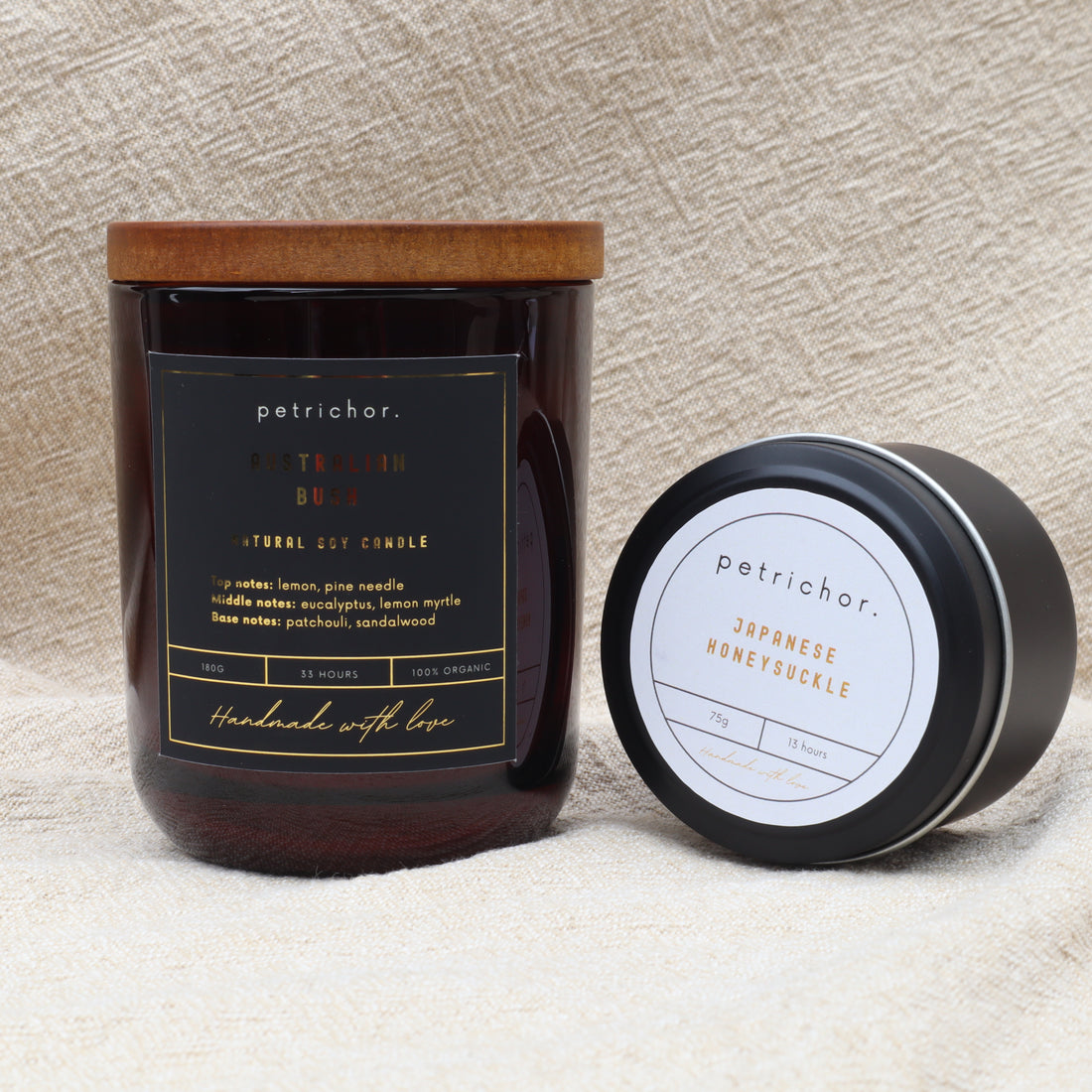 Australian Bush Jar and Japanese Honeysuckle Tin - Petrichor Candles