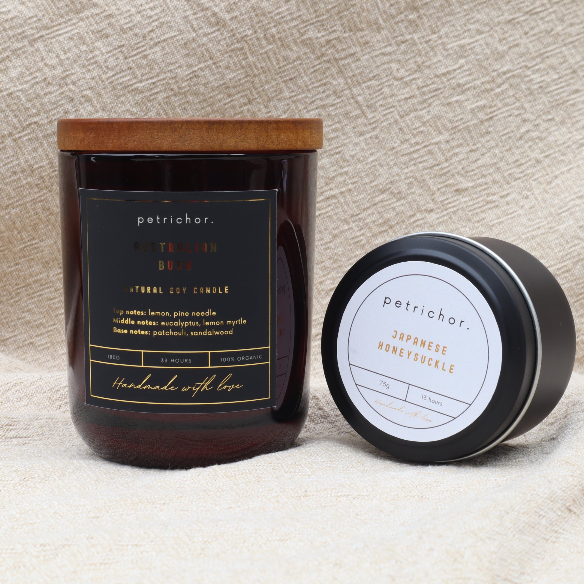 Australian Bush Jar and Japanese Honeysuckle Tin - Petrichor Candles