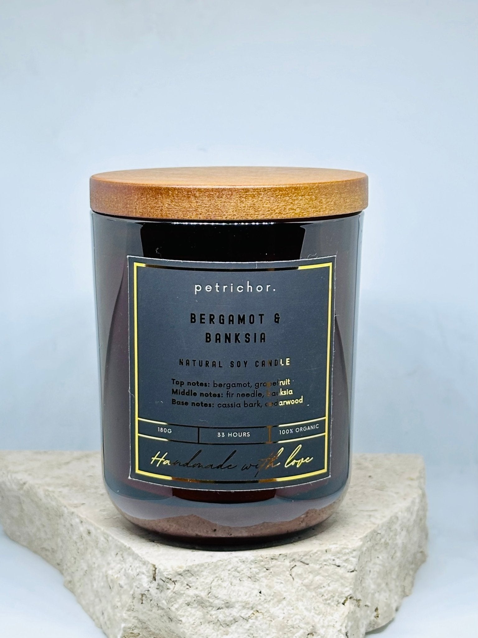 Handmade Soy Candles - Bergamot & Banksia - 33+ Hrs Burn Time | Petrichor