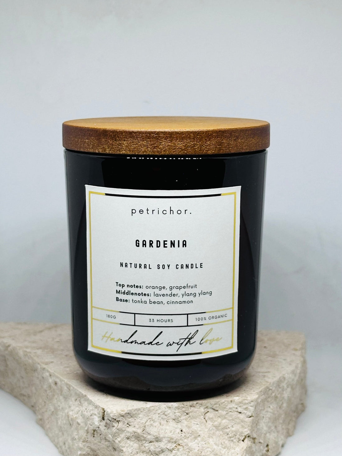 Handmade Soy Candles - Gardenia - 33+ Hrs Burn Time | Petrichor